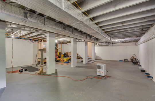 full unfinished basement, concrete flooring