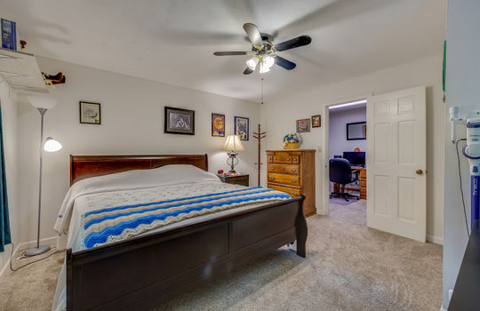bedroom, carpet, ceiling fan