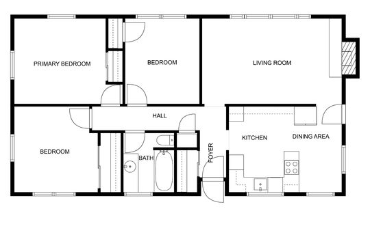 Floorplan, 2d Floorplan, living room, kitchen, dining room, bathroom, hallway, bedrooms
