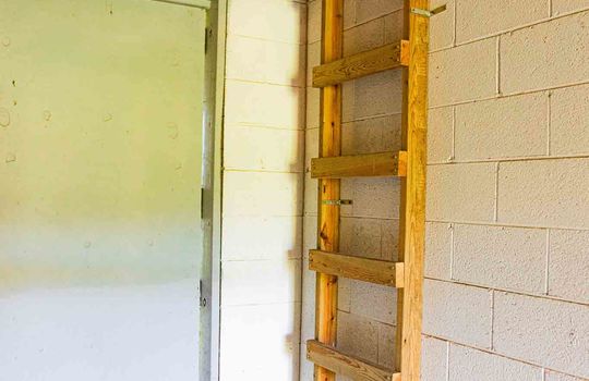 barn interior, wooden ladder to loft storage