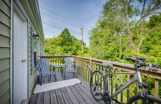 back deck, wood deck, back of double wide, vinyl siding