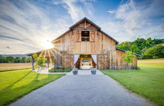 two level event venue barn, yard, mountain views, covered porch