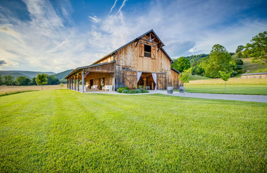 two level event venue barn, yard, mountain views, covered porch