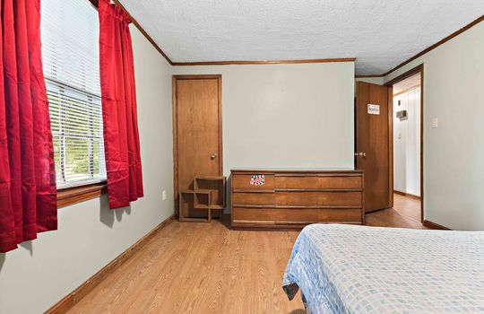 primary bedroom, vinyl flooring, closet, window