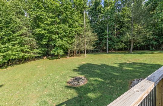 view from porch, yard, trees, porch railing