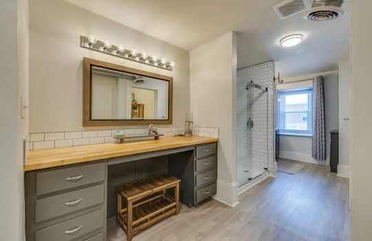 bathroom, vanity space, shower