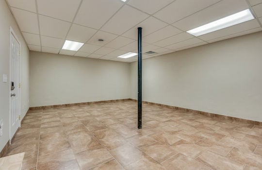 lower level/basement, ceiling tiles, fluorescent lighting