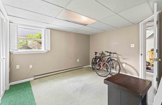 lower level space, carpet, ceiling tiles