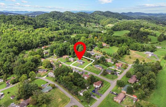 aerial view of neighborhood, property outline, property marker, mountains