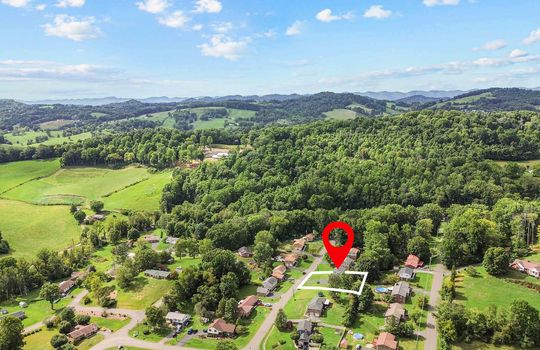 aerial view of neighborhood, property outline, property marker, mountains