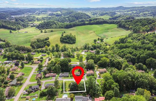 aerial view of neighborhood, property outline, property marker, mountains