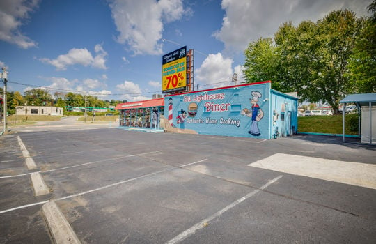 restaurant, parking spots, wall mural, window mural, billboard