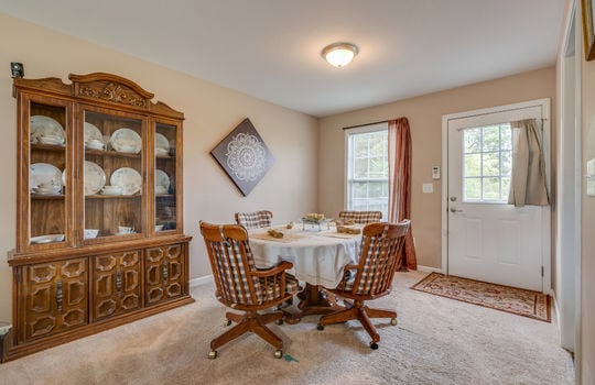 dining area, exterior door, carpet, windows