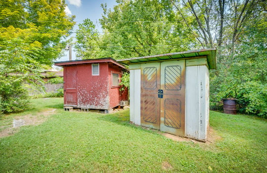 shed, outbuilding, trees, back yard