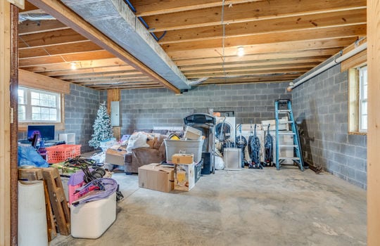 basement level storage, concrete flooring