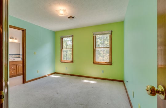 Upper level bedroom, carpet, window