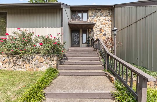 Front steps, front yard, front door, stone, vinyl siding, landscaping