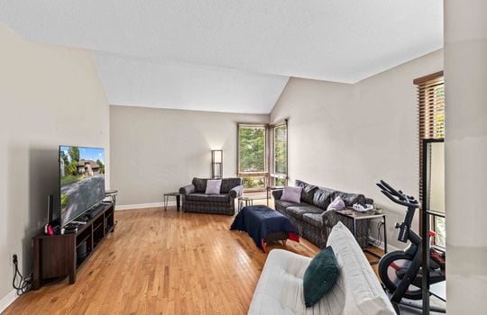 living room, hardwood flooring, windows