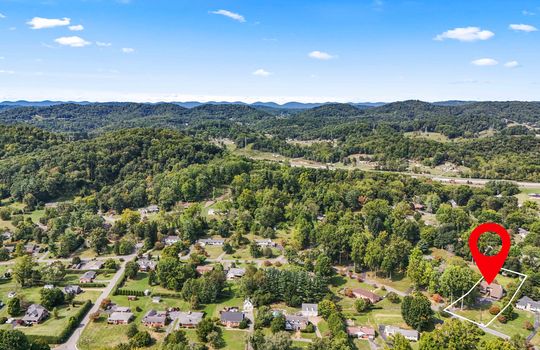 neighborhood, trees, mountain views, road, property marker