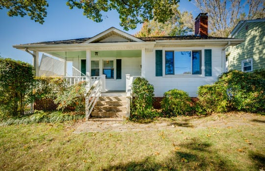 one level bungalow, stairs, landscaping, front porch