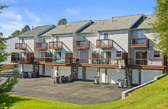 townhouse, back deck, garage, upper level deck, back of townhouses