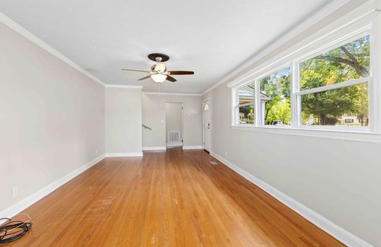 living room, foyer with steps