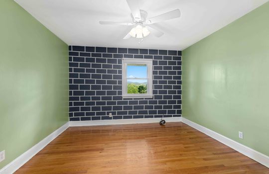 bedroom, window, hardwood flooring, ceiling fan