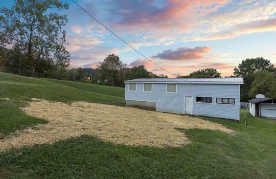 back yard, lower level entrance, cottage, back of home