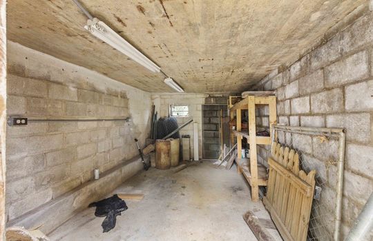 basement storage space, block, concrete floor