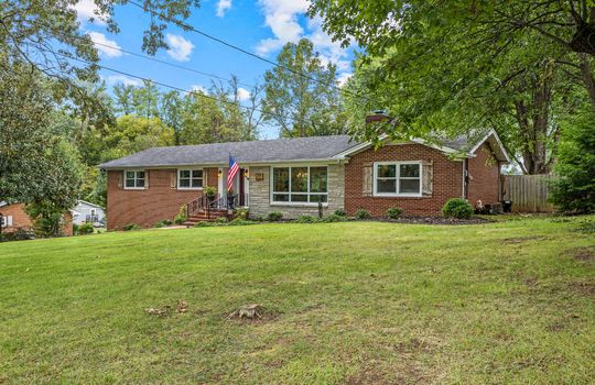 brick ranch, front yard, front door, trees, landscaping