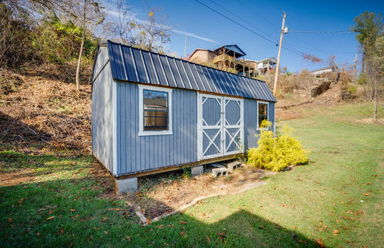 storage shed, back yard, landscaping