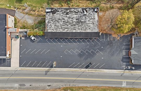 aerial view, overhead view, parking lot, roof, road