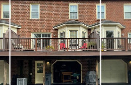 condominium, back of cond, balcony, garage, brick exterior