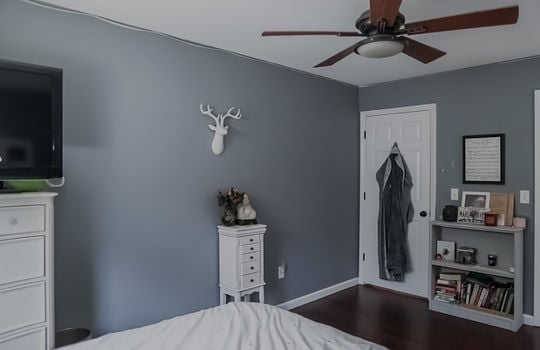 second bedroom, upper level, ceiling fan, door