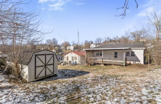 storage shed, back yard, back deck, covered back deck, back of home