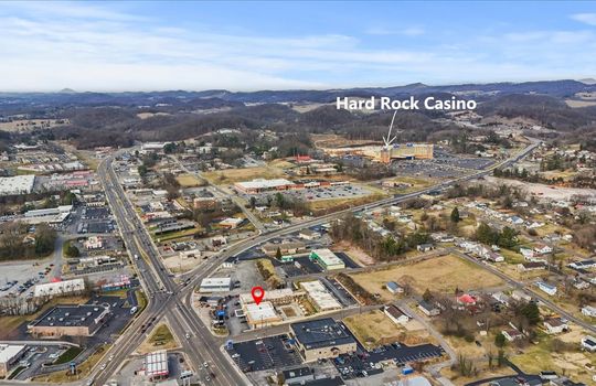aerial view of commercial property for lease, road, property marker, hard rock hotel & casino