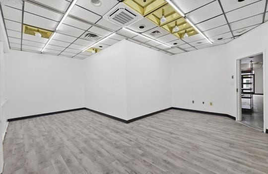 office, door, ceiling tiles, fluorescent lighting