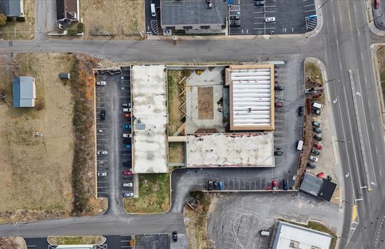overhead aerial view of property, commercial property for lease, parking lot