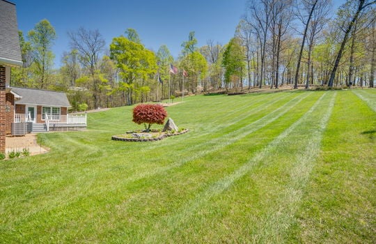 back yard, back deck, landscaping, trees