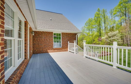 deck, brick exterior, stairs, back yard, trees