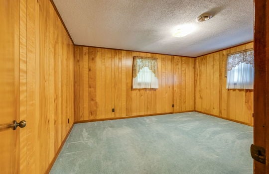 bedroom, paneling walls, carpet, windows