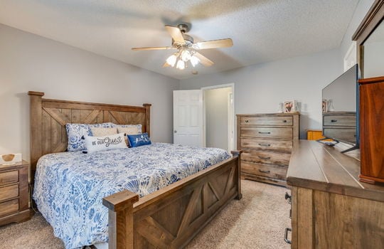 bedroom, carpet, ceiling fan, closet