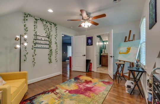 bedroom, hardwood flooring, ceiling fan, window, ensuite bathroom