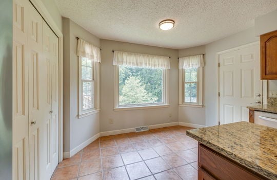 breakfast nook, kitchen, windows, tile flooring, bay windows, pantry