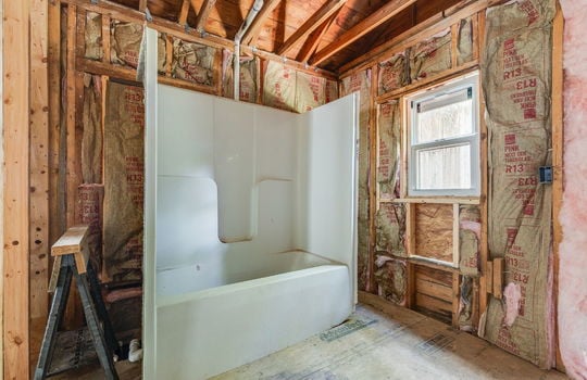 second bathroom, room, wood framing for walls/ceiling, windows, subflooring