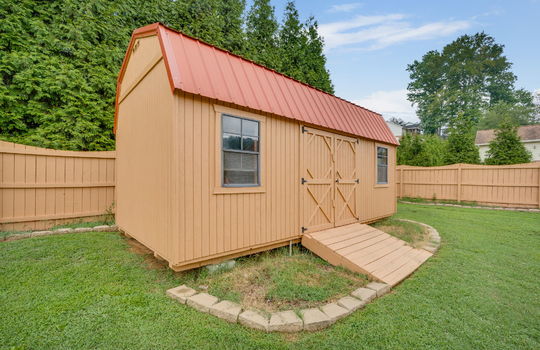storage shed, back yard, backyard fencing, landscaping
