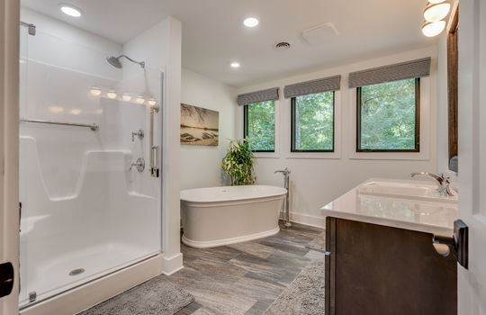 bathroom, sink, soaking tub, shower, toilet, windows