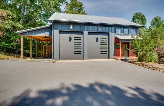 guest home, carport, two car garage, covered front porch