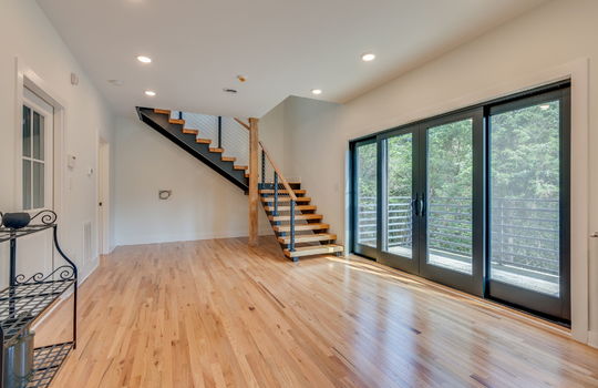 entryway, stairs, recessed lighting, hardwood flooring, french doors, exterior door, interior door