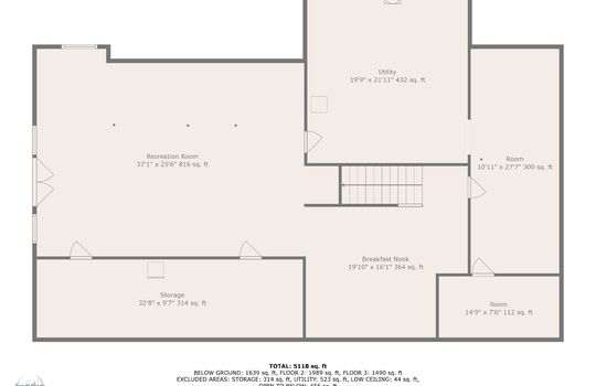 main home floorplan, lower level floorplan, recreation room, utility room, breakfast nook, storage